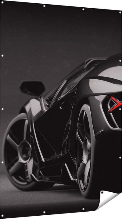 Gards Tuinposter Zwarte Sportwagen Auto - 120x180 cm - Tuindoek - Tuindecoratie - Wanddecoratie buiten - Tuinschilderij