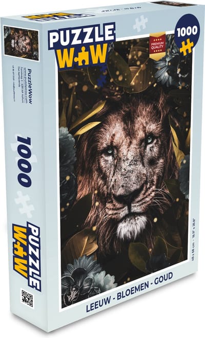 Puzzel Leeuw - Bloemen - Goud - Legpuzzel - Puzzel 1000 stukjes volwassenen