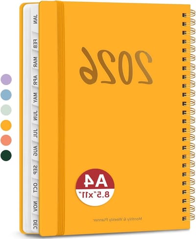 2026 Planner - Agenda Kalender - Jaar Plannen - Wekelijks Maandelijks - A4 Formaat - Geel