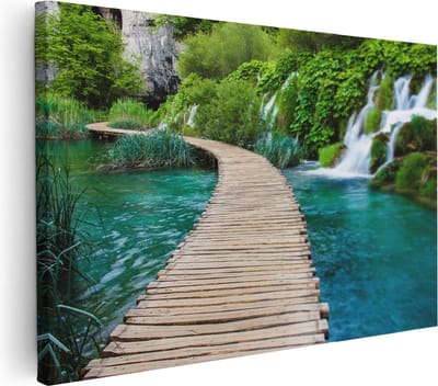 Artaza Canvas Schilderij Landschap - 30x20 cm - Klein - Wanddecoratie Waterval - Muurdecoratie Natuur - Kamer Accessoires Bos