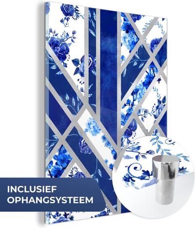 MuchoWow® Glasschilderij 30x40 cm - Schilderij acrylglas - Delfts blauw - Patroon - Luxe - Foto op glas - Schilderijen