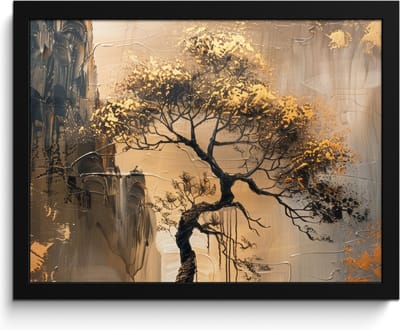 Poster in lijst - Fotolijst 40x30 cm - Posters - Boom - Goud - Landschap - Verf - Posterlijst zwart - Decoratie - Wanddecoratie woonkamer - Muurdecoratie slaapkamer