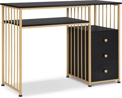 Moderne bureau en kaptafel zonder spiegel - Zwart en Goud - Multifunctionele computertafel met lades - 45,5 x 109 x 81cm
