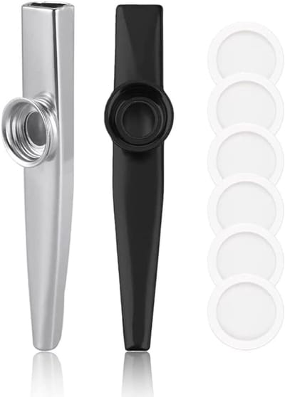 Metalen Kazoo - Muziek Instrument - Muziek Maken - Lichtgewicht Duurzaam - 2 Stuks - Zwart Zilver