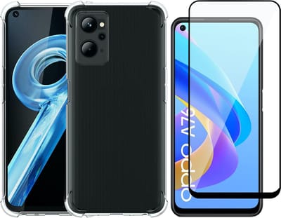 Hoesje geschikt voor Oppo A76 - Anti Shock Proof Siliconen Back Cover Case Hoes Transparant - Full Tempered Glass Screenprotector