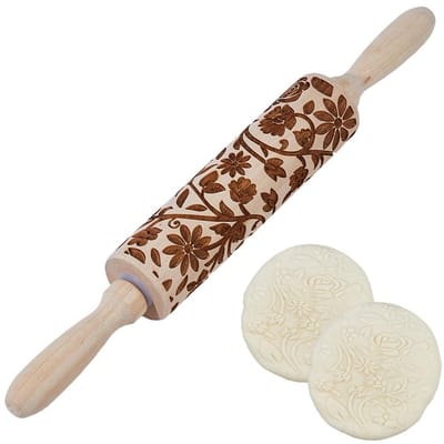 Dailygoods- Deegroller Houten 35cm - Reliëf Deegroller - Kerstpatroon - Keuken Gereedschap - Bakken - Creatief Ontwerp - Bakgereedschap