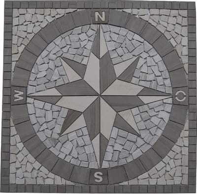 Mozaiek tegel - medallion - windroos - 120 x 120 cm - natuurkleur - 033