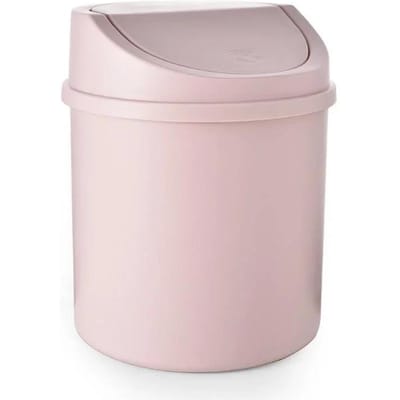 Mini poubelle de bureau, petite poubelle tubulaire avec couvercle, poubelle de chambre à coucher, poubelle de nettoyage, boîte de rangement pour espace de travail, bureau à domicile rose