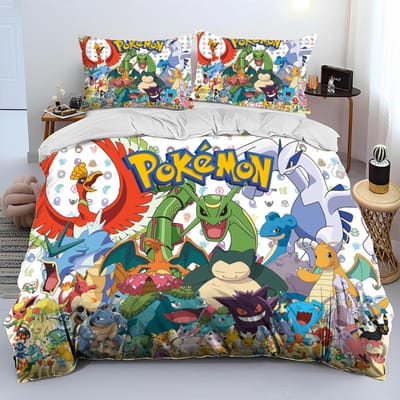 3D Cartoon Pikachu Pokemon Monster Dekbed Beddengoed Set Dekbedovertrek Bed Set Dekbedhoes Kussensloop Queen Beddengoed Set Volwassenen Kinderen EU King(240*220cm)3pcs