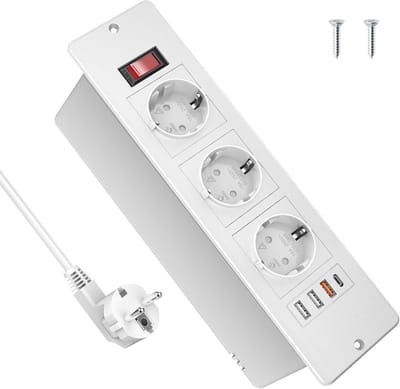 Inbouwtafelcontactdoos met USB-C PD 20W en 3x USB-A, Verdeeldoos met Schakelaar voor Bureau of Werkblad