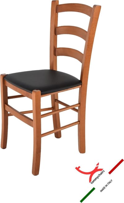 Tommychairs Venice - Eetkamerstoel - 1 Stuk - Kersenhout & Zwart - Kunstleer