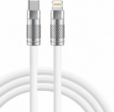 DrPhone LSC - USB-C naar Lightning – 120W 6A - Liquid Vloeibare Siliconen Ultrazacht Power kabel - Snel opladen + Data - Wit – 2M