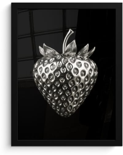 Poster in lijst - Fotolijst 30x40 cm - Posters - Aardbei - Zaadstructuur - Realistisch - Posterlijst zwart - Decoratie - Wanddecoratie woonkamer - Muurdecoratie slaapkamer