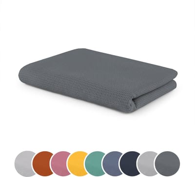 sleepling 150 x 200 cm plaid met wafelstructuur | sofa- of woondeken | huidvriendelijke knuffel deken | temperatuurregulerend | van 100% katoen | wasbaar op 30 graden | donkergrijs