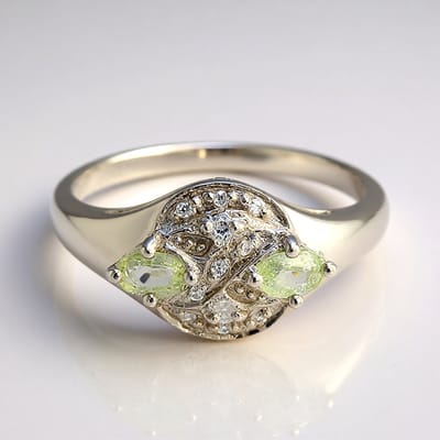 Cavill - Zilveren 925 ring met 0,32 ct koper toermalijn & 0,11 ct briljant zirkonen - Platina plated - Elegante ovale edelsteen ring