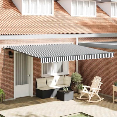 vidaXL - Luifel - handmatig - uittrekbaar - 400x300 - cm - antracietkleurig - en - wit