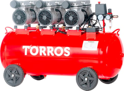 Compressor geluidsarm olievrij ketel 100 L 2,2 kW / 3 Pk 420 L/min 10 bar 78 dB(A) 230V Torros TC1004810MS