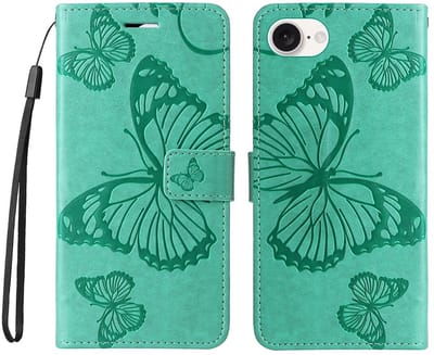 Coverup Hoesje - Geschikt voor iPhone 16e / 17e Hoesje - Coverup Vlinders Book Case - Mintgroen