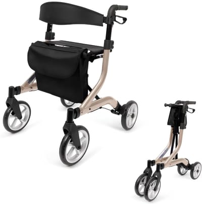 JCP® Rollator - Laadvermogen tot 120 kg - Rollator Lichtgewicht en Opvouwbaar - Rollators Binnen en Buiten - Champagne - 60cm x 50cm 20cm