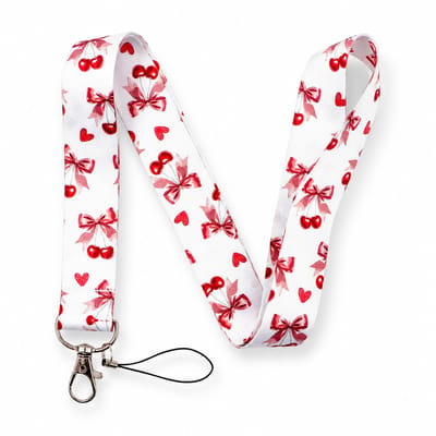 Travel Cords - Keycord Kersen en Strikjes - stevig lanyard - sleutelhanger - sleutelkoord - met telefoonkoord - sleutels