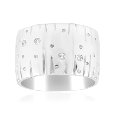 Cavill - Herenring 925 Sterling Zilver - 4x I1 (G) Diamanten 0,052 ct - Ronde Briljant Bezelzetting - Luxe Geribbelde Ring