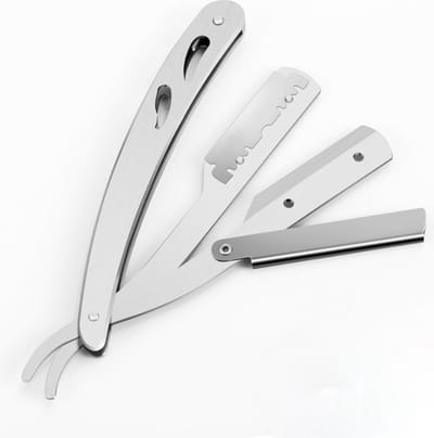 Rvs Scheermes Mannen inclusief 10 double edge scheermesjes - Barbiersmes - Shavette - Kappers Mes - Klassiek open scheermes - Klapmes