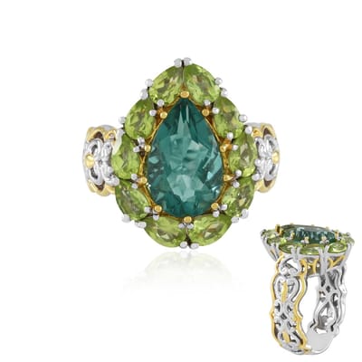 Cavill - Zilveren Ring met Groene Fluoriet 3,42 ct en Peridot 2,25 ct - 925 Sterling Zilver - Elegante Druppelvormige Edelsteen - Braziliaanse Sieraad