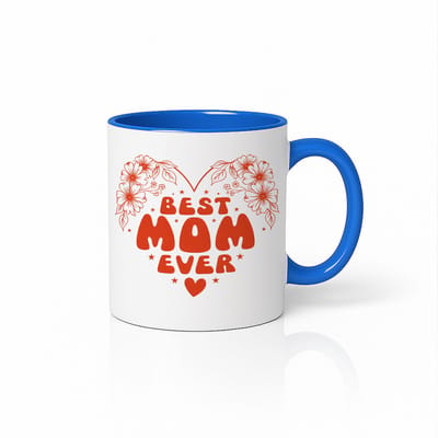 Beste Mama Ooit Mok Blauw Wit met Bloemen Hart - Uniek Cadeau