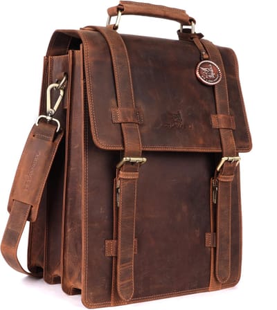 DE LAMASSU® (Adrian) leren laptoptas – 2-in-1 rugzak & schoudertas Tan Huinter