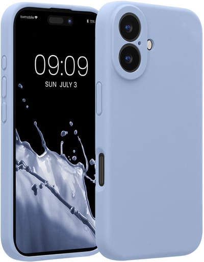 kwmobile telefoonhoesje geschikt voor Apple iPhone 16 - TPU backcover met siliconen coating - Smartphone case in mat lichtblauw
