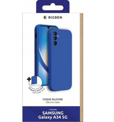 Bigben Connected, Hoesje geschikt voor Samsung Galaxy A34 5G - Siliconen met Bijpassend Polskoord, Blauw