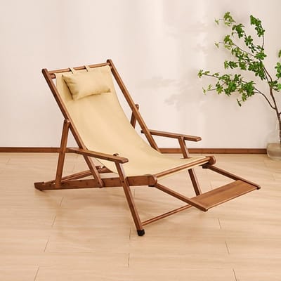 Houten Loungestoel - Strandstoel Campingstoel - Ontspannen Buiten - Opvouwbaar Geen Montage - 62x62-80 cm - Walnoot