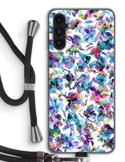 Case Company® - Hoesje met koord geschikt voor Samsung Galaxy A04s hoesje met Koord - Hibiscus Flowers - Telefoonhoesje met Zwart Koord - Bescherming aan alle Kanten en Over de Schermrand