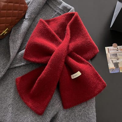 Wol Gebreide Sjaal Dames Winter Warme Sjaals Helder Effen Kleur Ontwerp Verdikte Sjaal Zacht Driehoekige Pashmina Nek 90x16cm red