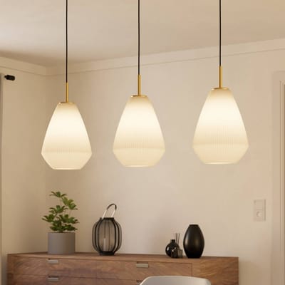 EGLO Hanglamp Caprarola, lengte 90 cm, zandkleurig, 3-lamps, glas