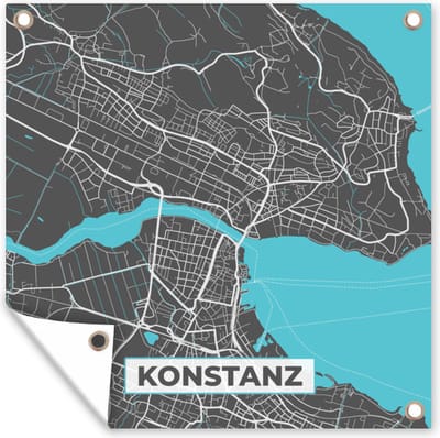 Tuin poster Kaart – Plattegrond – Stadskaart – Konstanz – Duitsland – Blauw - 200x200 cm - Tuindoek