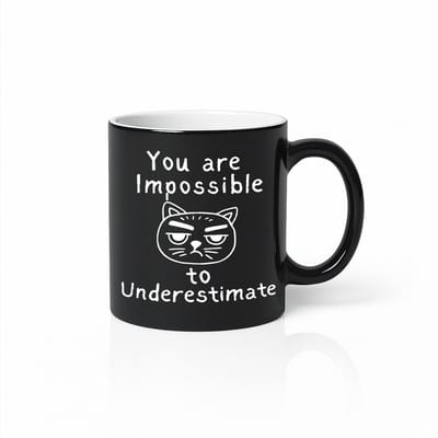Grappige Kat “You Are Impossible to Underestimate” Zwarte Magic Mok – Sarcastische Kattenprint – 330 ml Warmtegevoelige Koffiebeker