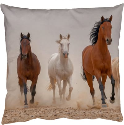 Sierkussens - Kussentjes Woonkamer - 50x50 cm - Kudde paarden - Stofwolk - Bruin - Zwart