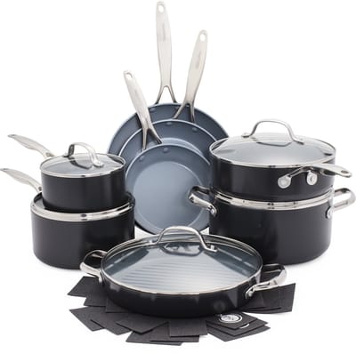 GreenPan Valencia Pro Pannenset 16-delig - PFAS-vrije antikleeflaag - Pannenset inductie - Keramische pan - Ovenbestendig tot 220°C - Met deksel - Zilver