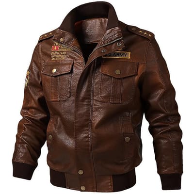 Heren Lente en Herfst Losse Grote Maat Multi-zak Heren Leren Jas Vrije Tijd Gewassen Motorjas Pu Leer 5XL brown