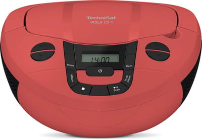 TechniSat VIOLA CD-1 - draagbare stereo cd-speler, Boombox met praktische draaggreep (radio voor kinderen, FM-radiotuner, Bluetooth-ontvangst, 2 x 1 W RMS-vermogen, net- en batterijvoeding) Rood