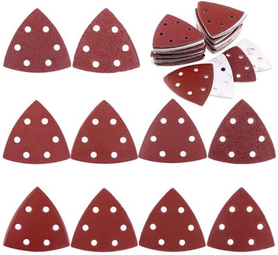 100 Stuks 90mm Driehoekige Muurschuurpapier met Haak en Lussysteem, Assortiment van 40 tot 1000 Grit voor Excentrische Schuurmachine met 6 Gaten
