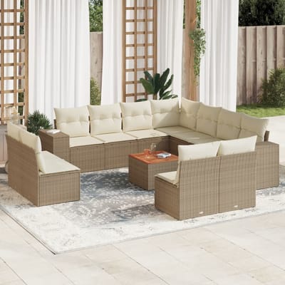 vidaXL - 12-delige - Loungeset - met - kussens - poly - rattan - beige