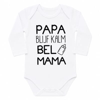Baby Romper met tekst bedrukking opdruk papa blijf kalm bel mama | lange mouw | zwart wit | maat 74/80 | I love vaderdag cadeau