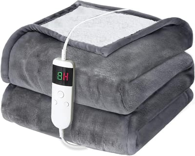 Elektrische deken - Warmtedeken Verwarming plaid - Ontspannen op bank - 10 warmtestanden - 180 x 200 cm - Grijs