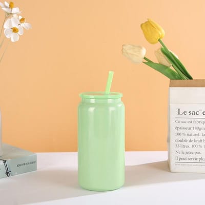 Thermosbeker Hoog Uiterlijk Niveau Mason Jar Rietje Waterbeker Eenvoudige Thermische Isolatie Koude Kleur Blikjes 16oz