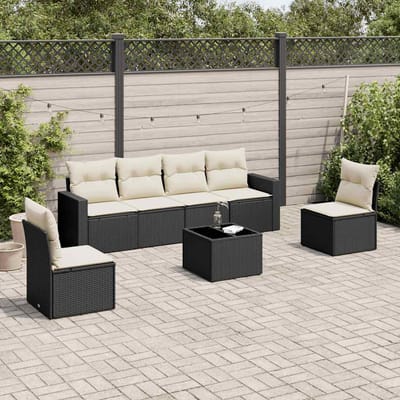 vidaXL - 7-delige - Loungeset - met - kussens - poly - rattan - zwart
