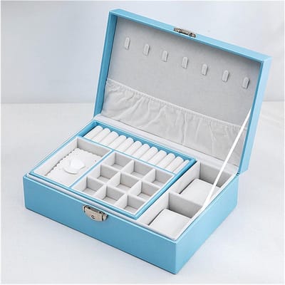 Sieradendoos Dubbellaags - Opbergdoos Juwelen - Sieraden Opbergen - Zachte Bescherming - 27 x 18 cm - Blauw