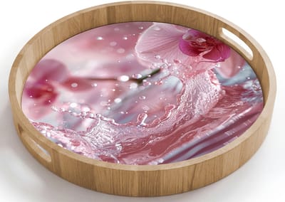 Dienblad rond 40x40 cm - Schootdienblad hout - Abstract - Modern - Water - Orchidee - Borrelplank rechthoek - Plateau houten dienbladen