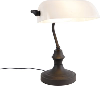 QAZQA banker - Klassieke Notarislamp | Bankierslamp - 1 lichts - H 345 mm - Wit - Woonkamer | Slaapkamer